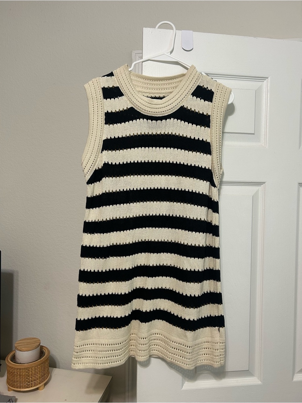 Kids Sleeveless Striped Knit Dress - Black & Cream